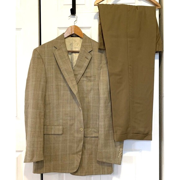 Hart Schaffner Marx Chicago 2-Piece Suit Classic Fit Pleated Plaid Jacket 44L